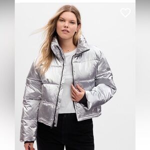 Gap brand new silver metallic puffer coat jacket Tall Large